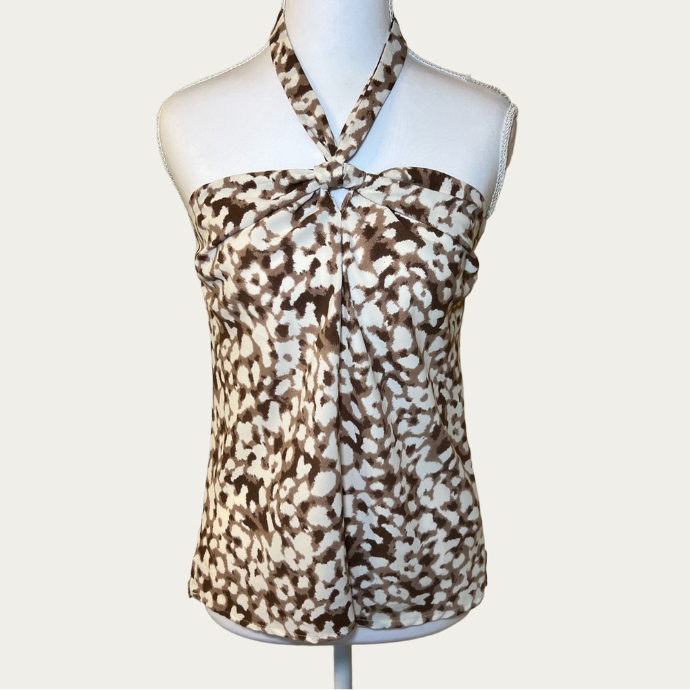 Acoa Brown White Halter Blouse Women’s Medium‎ Boho